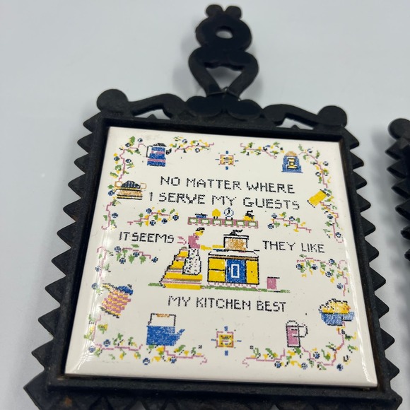 Vintage Ceramic Tile & Cast Iron Trivet MCM MidCentury Daily Bread DAMAGED - Picture 6 of 12